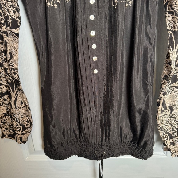 NWT Desigual Boho Blouse Size S Hippie Floral Abstract Artsy Cinch Tie Unique - Picture 6 of 16